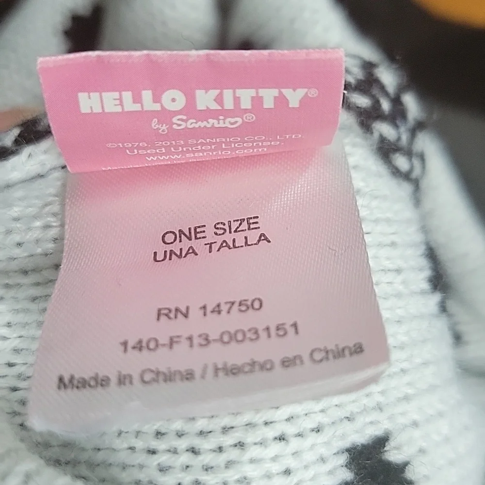 Sanrio Hello Kitty Black Knit Polka Dot Hat With Bow
